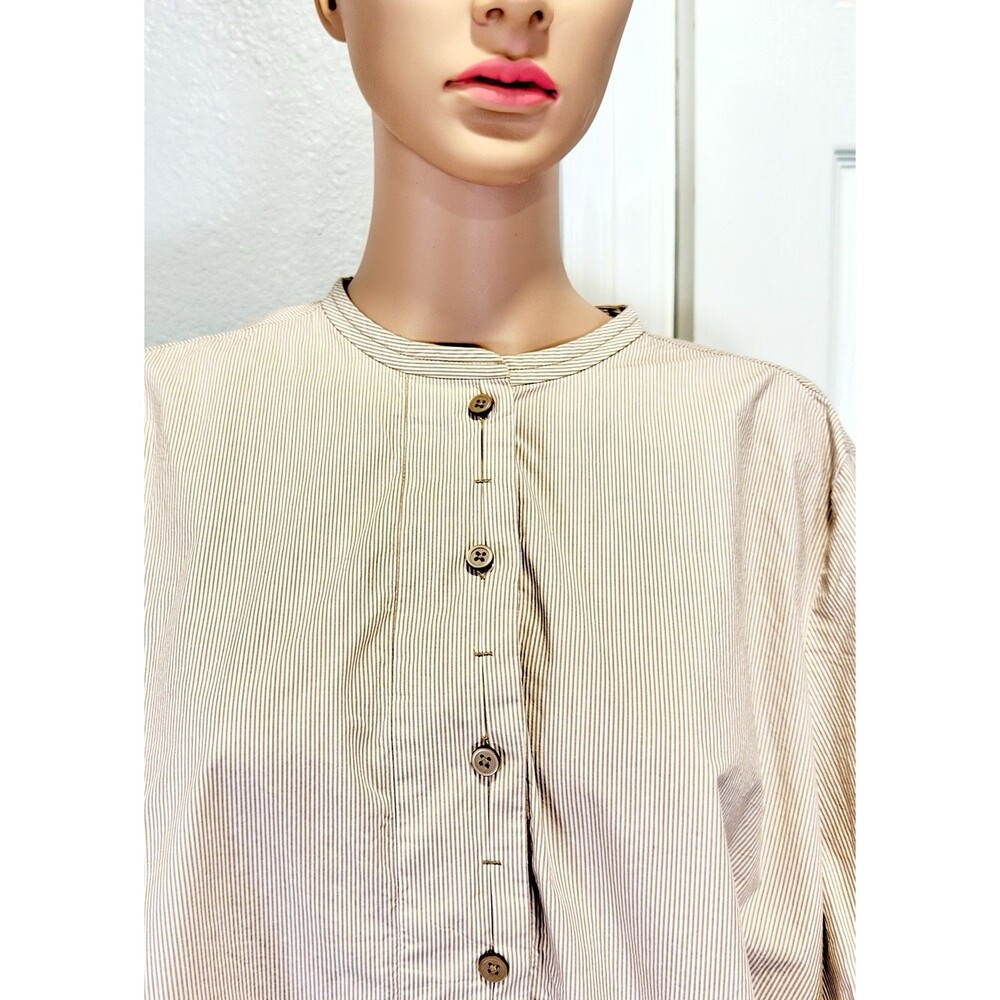 COS Women US 10 Pinstripe Cotton Tunic Blouse Balloon Sleeve Oversized Beige - Picture 3 of 10